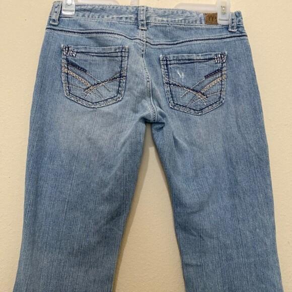 Madison Distressed Jeans Stretch Mid Rise Flare Leg Womens 7/8 Y2k 90s Rodeo - Picture 6 of 16